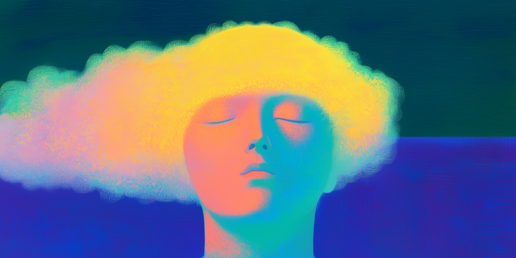 un personnage coloré, dont on voit la tête, dont le sommet est un iage