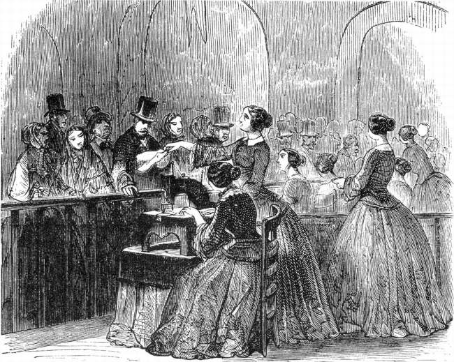 Présentation de la machine à coudre Singer à l'Exposition Universelle de Paris 1855