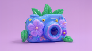 un appareil photo en 3D, style ballon coloré