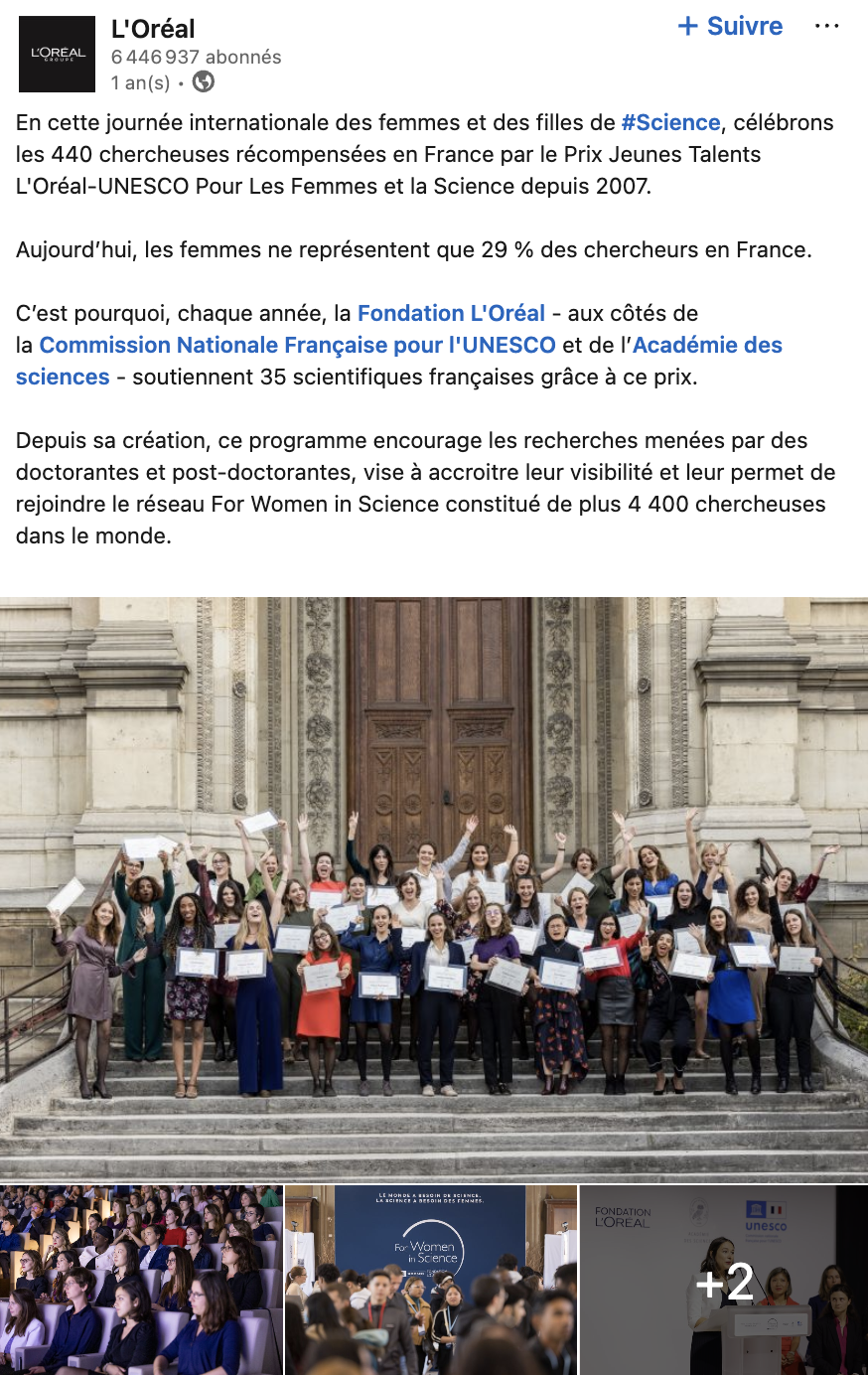 post linkedin de l'Oréal