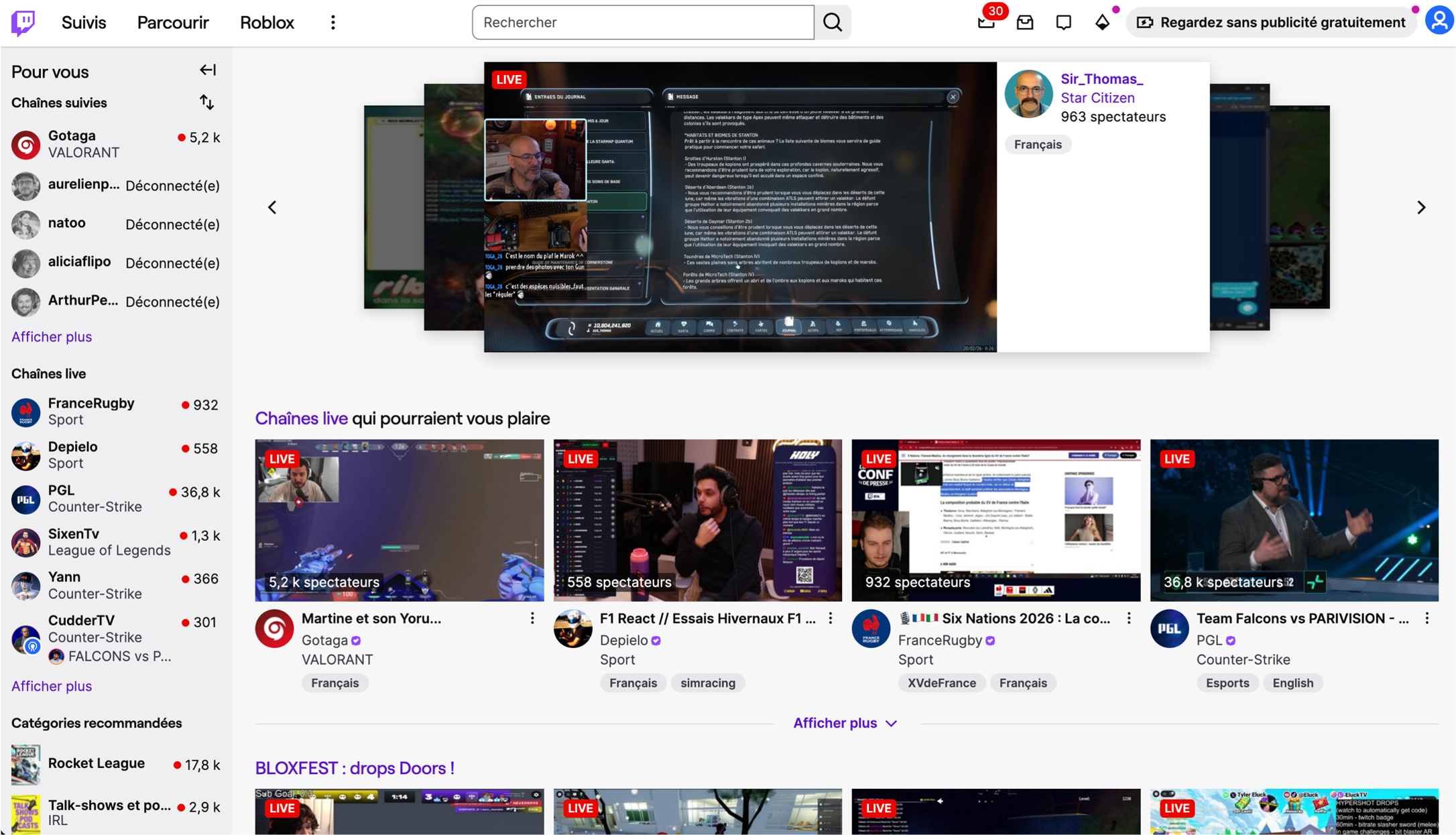 Twitch homepage