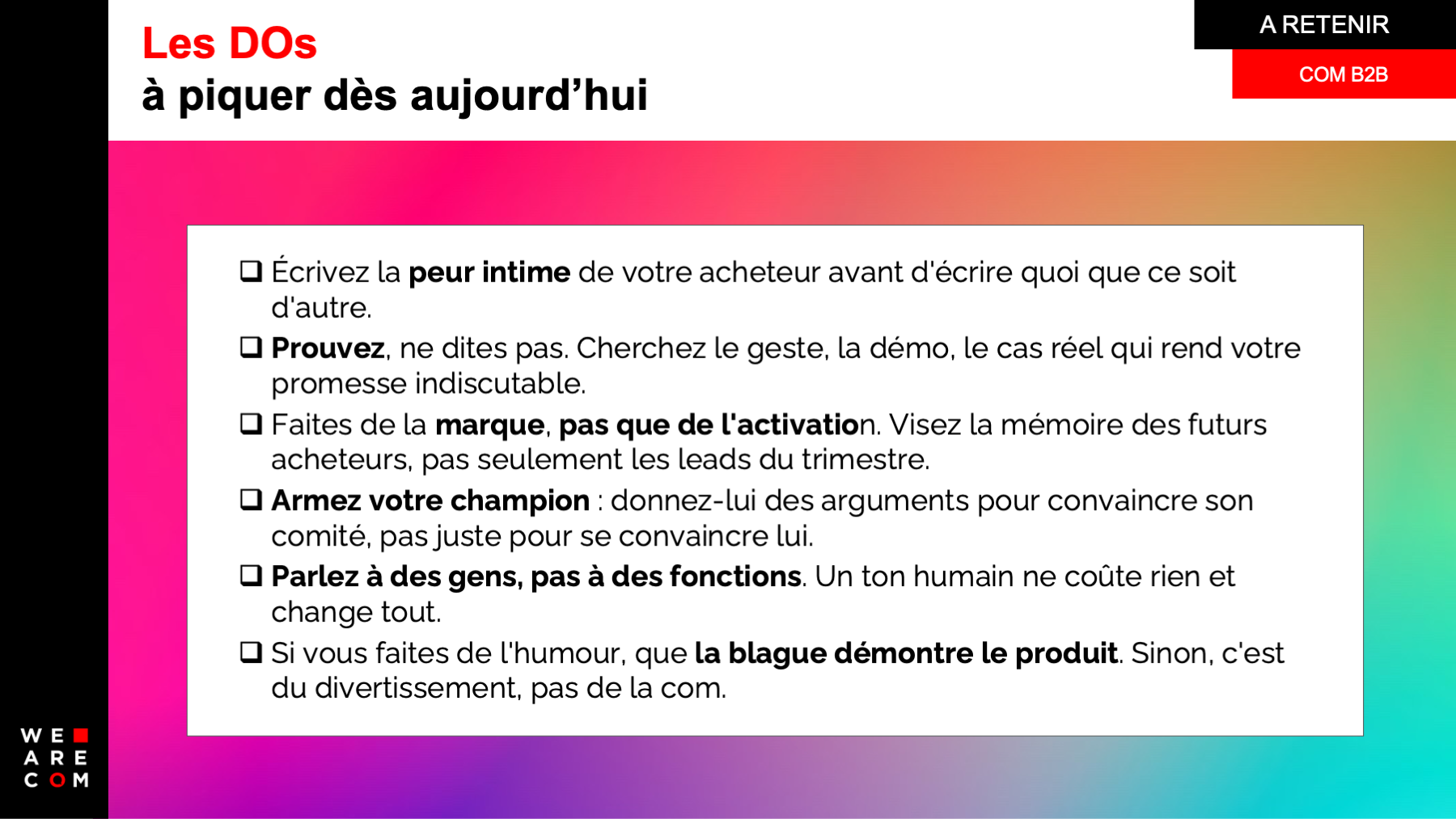 Les chose à retenir de la COM B2B